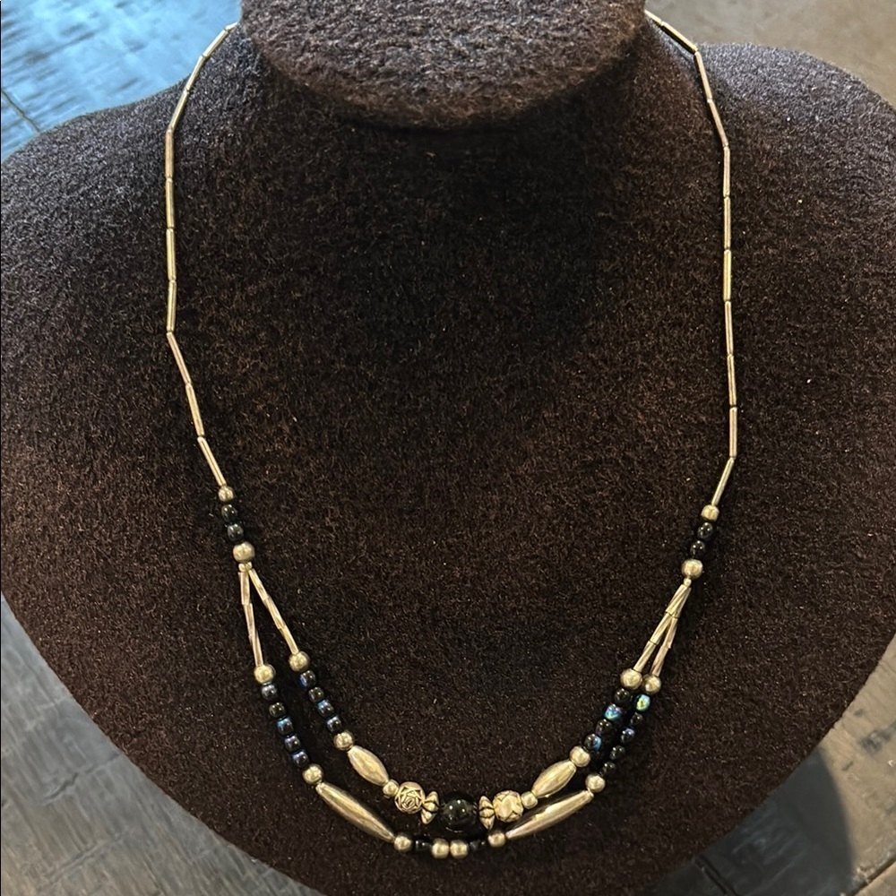 Vintage Dainty Silver and Blue Beaded Elegant Necklace
